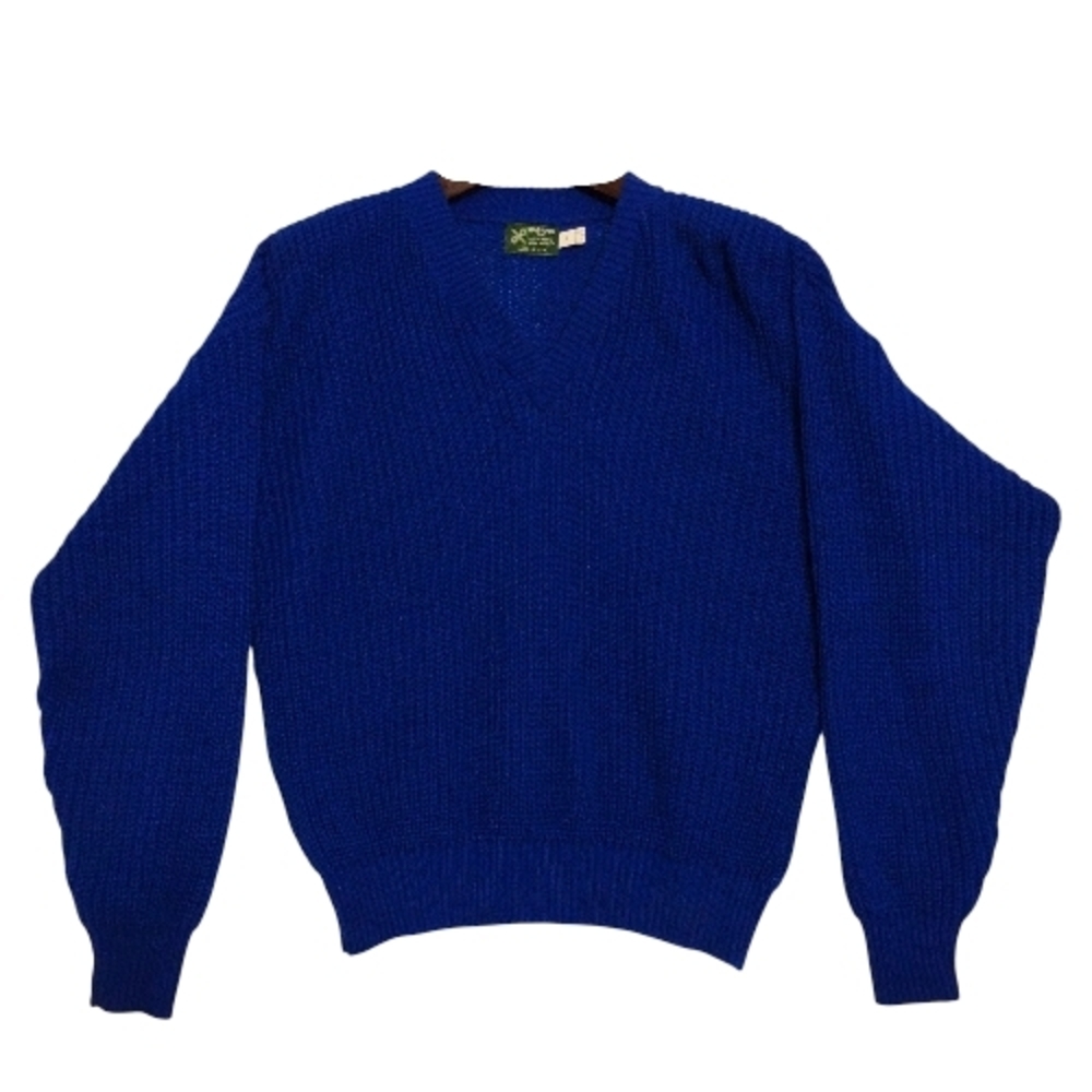 59. Haband of Paterson NJ Men's L Knitted Pullover V neck Blue Virgin Acrylic